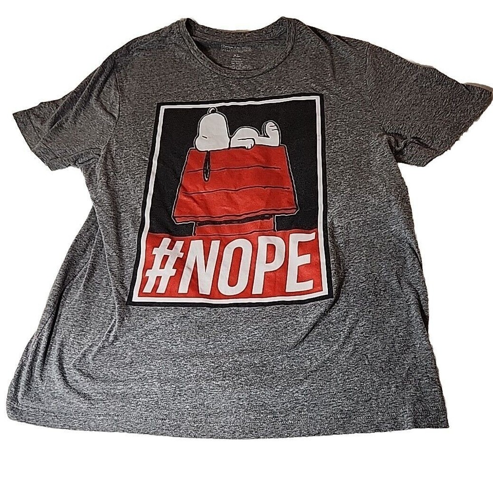 Peanuts Snoopy #NOPE Graphic Heather Gray T-Shirt XL Adult Cartoon